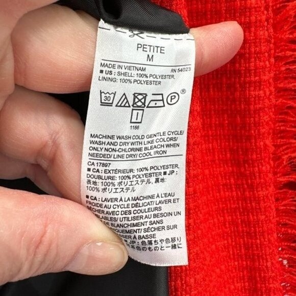 Banana Republic Red Textured Lined Fringe Oversized Love Medium Petite Blazer - Picture 6 of 8